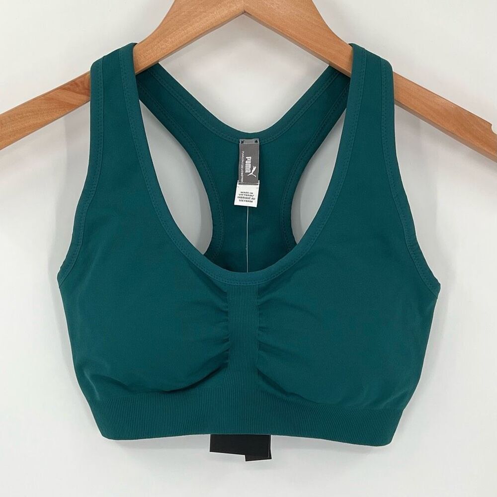 Puma 4Keeps Shapeluxe Seamless Sports Bra Padded Stretch Medium Impact Green XS